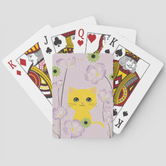 Cute Cat in a floral garden Playing Cards