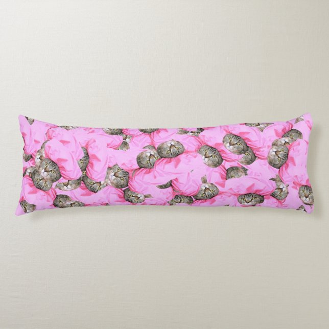 Cute Cat in a Pink Cap Pattern Random Body Cushion (Front)