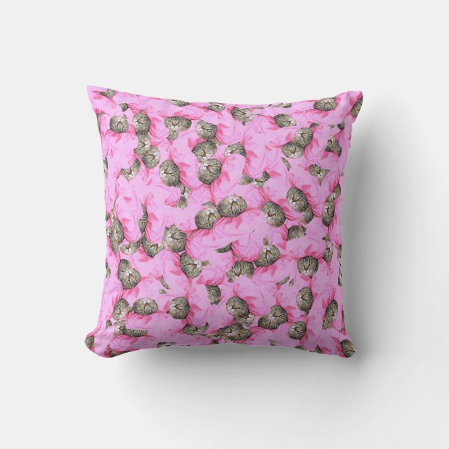 Cute Cat in a Pink Cap Pattern Random Cushion (Front)