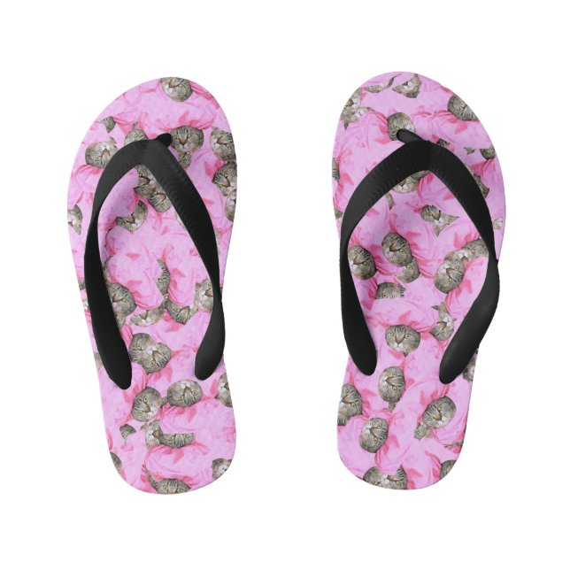 Cute Cat in a Pink Cap Pattern Random Kid's Thongs (Footbed)