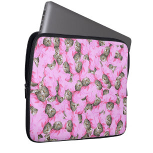 Cute Cat in a Pink Cap Pattern Random Laptop Sleeve