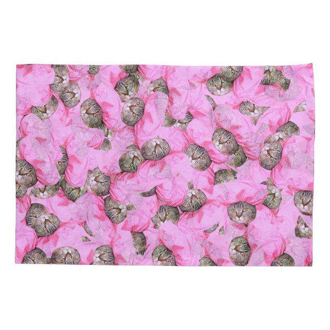 Cute Cat in a Pink Cap Pattern Random Pillowcase (Back)