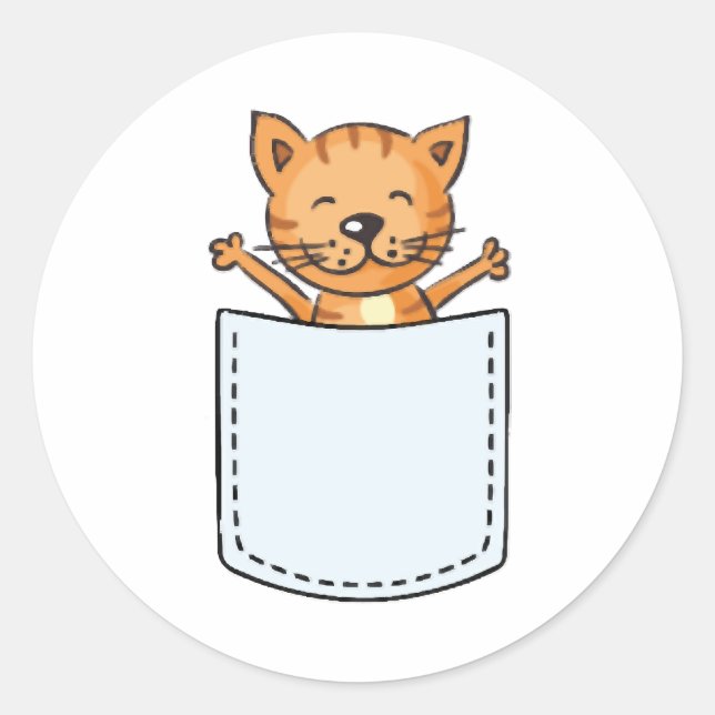 Cute Cat in a Pocket Classic Round Sticker (Front)