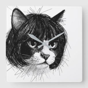 Cute Cat in a Wig (Style 10) Fine Art Square Wall Clock