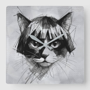 Cute Cat in a Wig (Style 4 +BG) Fine Art Square Wall Clock