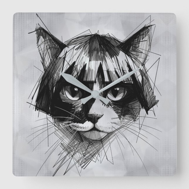 Cute Cat in a Wig (Style 4 +BG) Fine Art Square Wall Clock (Front)