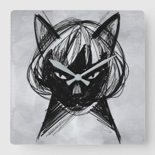 Cute Cat in a Wig (Style 6 +BG) Fine Art Square Wall Clock