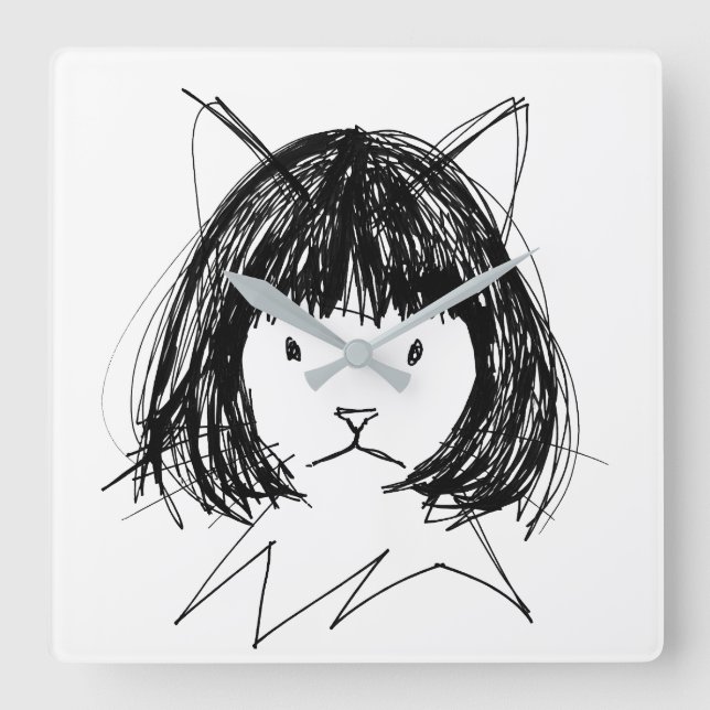 Cute Cat in a Wig (Style 7) Fine Art Square Wall Clock (Front)