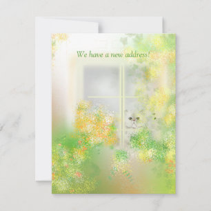 Cute Cat in a Window New Address Flat Note Card
