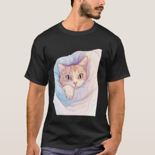 Cute Cat In Blanket For Animal Art Lovers T-Shirt