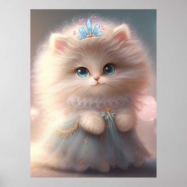 Cute Cat in Blue Dress Art Nursery Poster (Front)