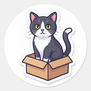 Cute Cat In Cardboard Box Sticker Funny Cat
