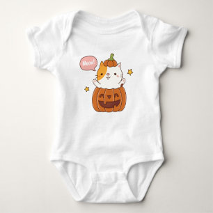 Cute Cat in Carved Pumpkin Halloween Baby Bodysuit