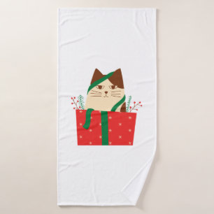 Cute cat In Christmas Hat   Bath Towel
