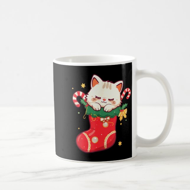Cute Cat In Christmas Stocking Kawaii Anime Xmas G Coffee Mug (Right)