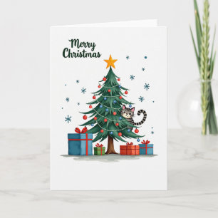 Cute Cat In Christmas Tree Merry Christmas Card Pr