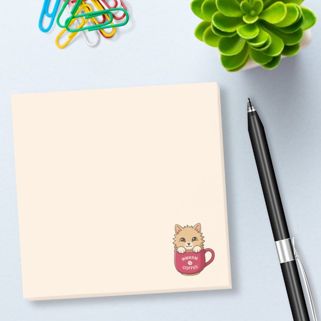 Cute Cat in Coffee Mug Beige Post-it Notes (Creator Uploaded)