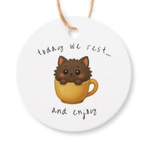 Cute Cat in Cup Gift Tags | Favour Box Tags