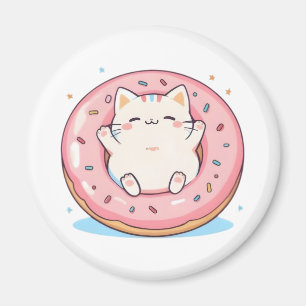 Cute Cat in Doughnut Kawaii Sweet Design Magnet