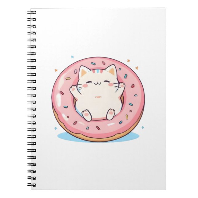 Cute Cat in Doughnut Kawaii Sweet Design Notebook (Front)
