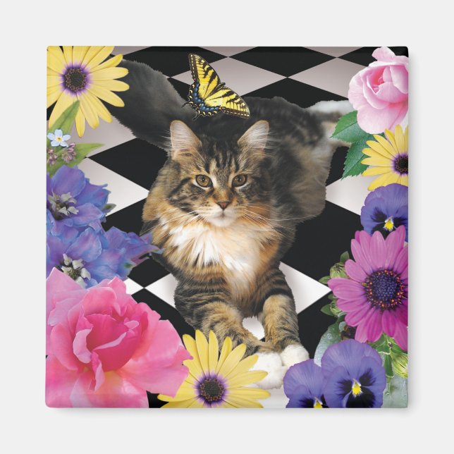 Cute Cat in Fantasy Garden magnet (Front)