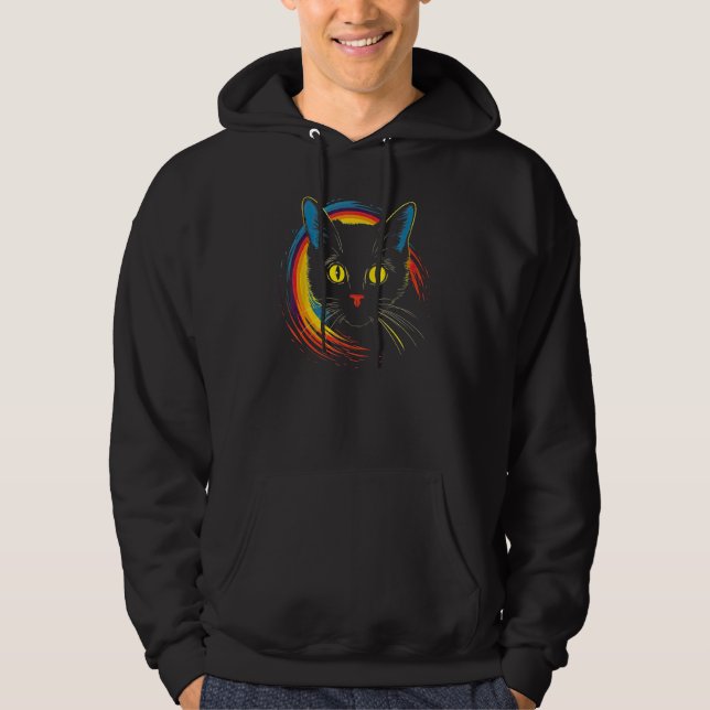cute Cat in Front of Rainbow cats  catowner 2 Hoodie (Front)