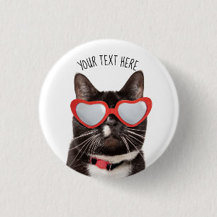 Cute Cat in Heart Glasses 3 Cm Round Badge