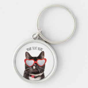 Cute Cat in Heart Glasses Key Ring