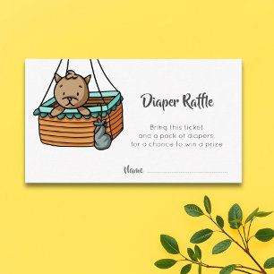 Cute Cat in Hot Air Balloon Basket Diaper Raffle Enclosure Card