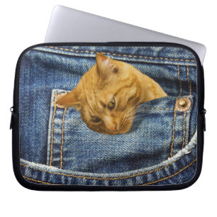 Cute cat in jeans pocket funny illusion laptop sleeve