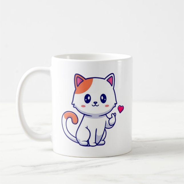 Cute Cat in Love Sign Hand-57577 Coffee Mug (Left)