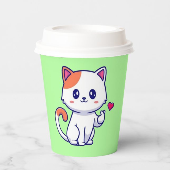 Cute Cat in Love Sign Hand-57577 Paper Cups (Front)