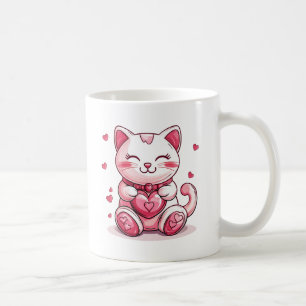 cute cat in love with pink heart coffee mug