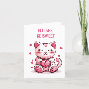 cute cat in love with pink heart holiday card