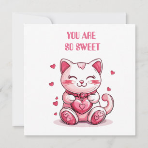 cute cat in love with pink heart  holiday card