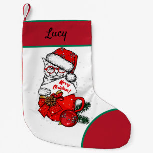 Cute cat in mug small christmas stocking