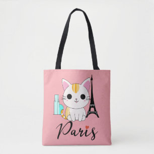 Cute cat in Paris Tote Bag