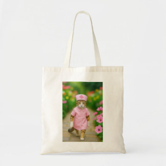 Cute Cat in Pink Nurse Uniform Shopping Bag