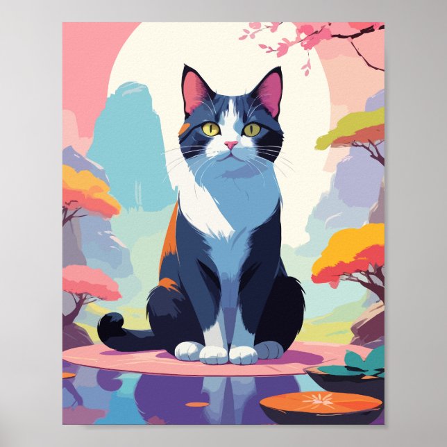 Cute Cat in Pond Poster (Front)