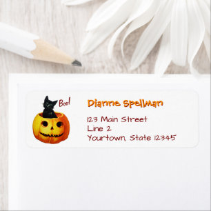 Cute Cat in Pumpkin Halloween Return Address Label