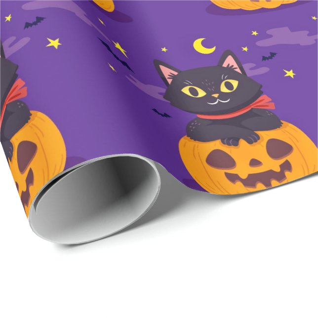 Cute cat in pumpkin Wrapping Paper (Roll Corner)