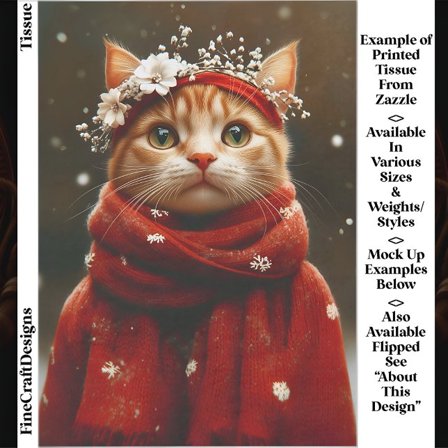 Cute Cat in Red Snowflake Scarf ED8L Decoupage Tissue Paper (Creator Uploaded)