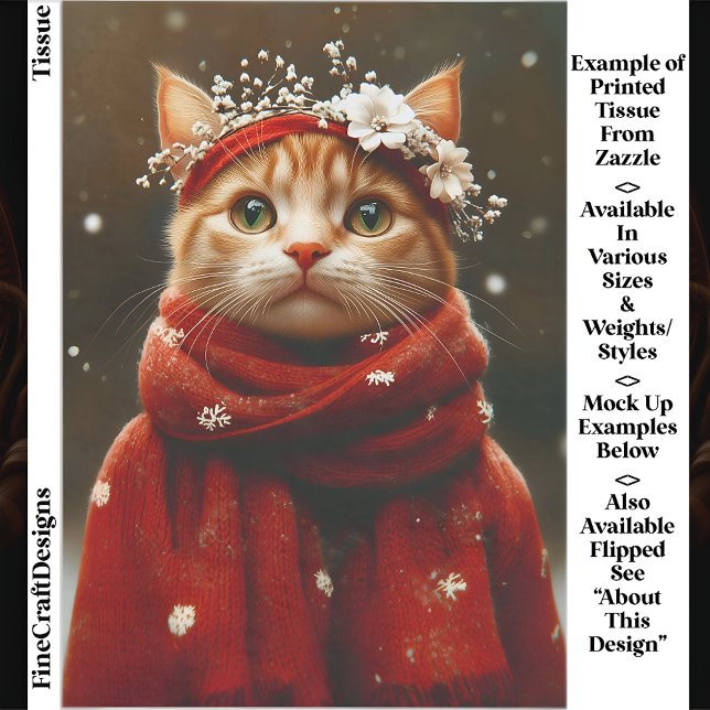 Cute Cat in Red Snowflake Scarf ED8R Decoupage Tissue Paper (Creator Uploaded)
