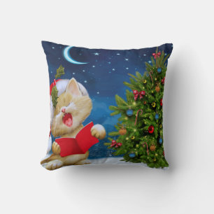 Cute cat in Santa Claus hat cartoon Cushion