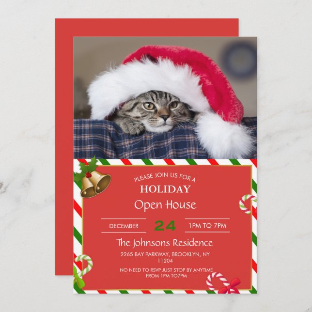 Cute cat in santa hat          invitation (Front/Back)