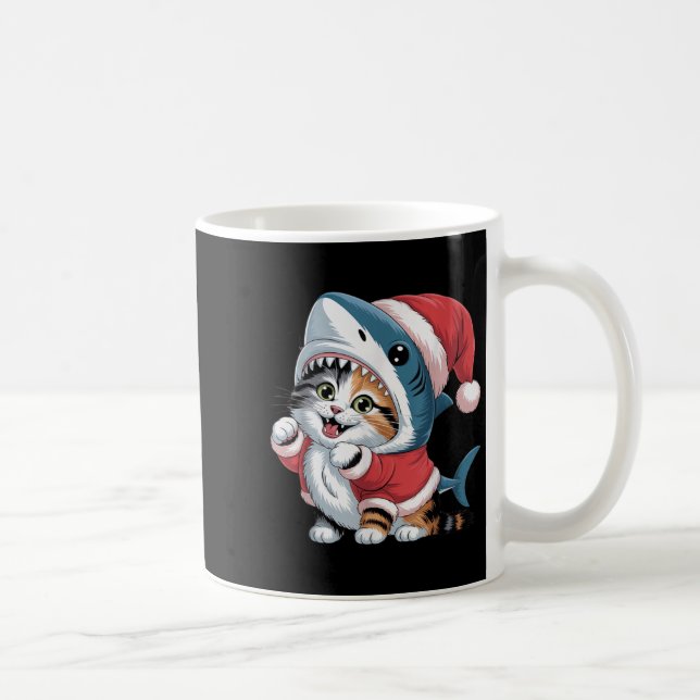 Cute Cat In Shark Costume With Santa Hat Christmas Coffee Mug (Right)