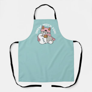 Cute Cat in Snow Gear with Snowman Art Apron