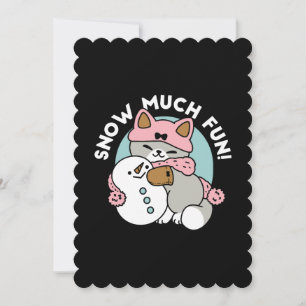 Cute Cat in Snow Gear with Snowman Art Invitation