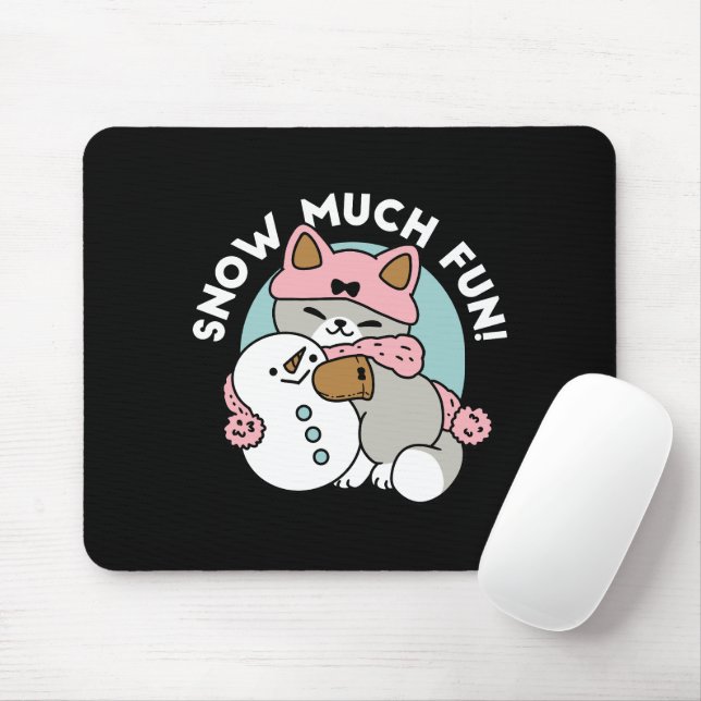 Cute Cat in Snow Gear with Snowman Art Mouse Pad (With Mouse)