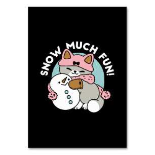 Cute Cat in Snow Gear with Snowman Art Table Number